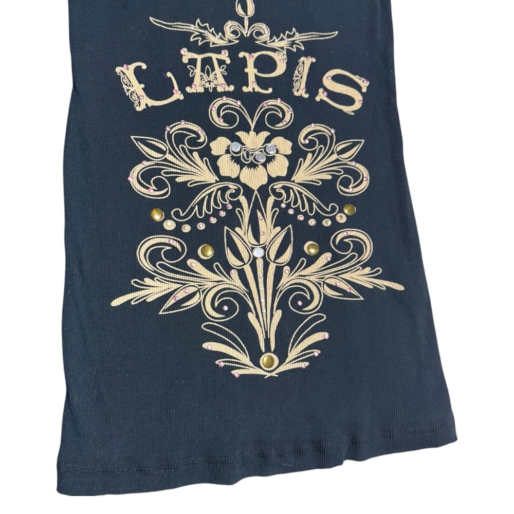 Lapis‎ Anthropologie Black Graphic Tank Top Whimsigoth Fairy 100% Cotton Y2K - Picture 3 of 10